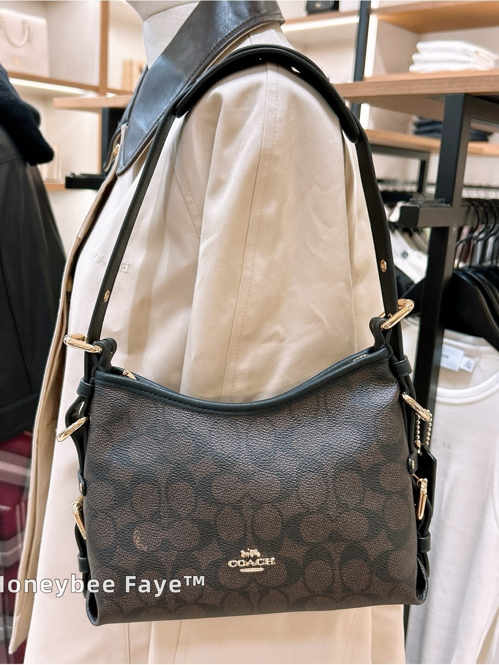 Coach laurel 22 Brown Signature Canvas Shoulder Bag with Black Trim